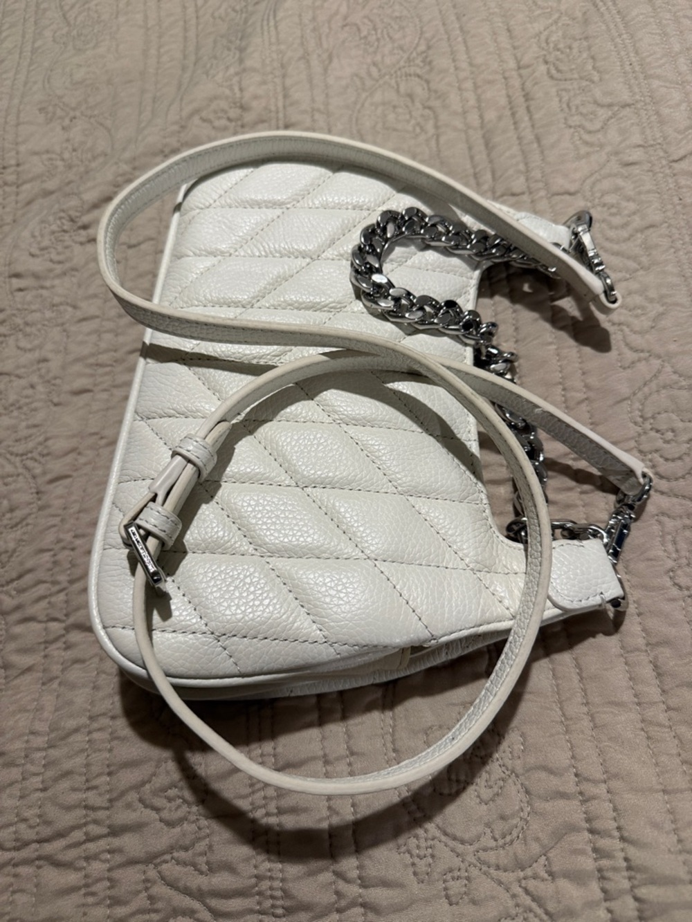 Karl Lagerfeld Quilted Cream Shoulder Bag with Silver Hardware - Picture 12 of 12